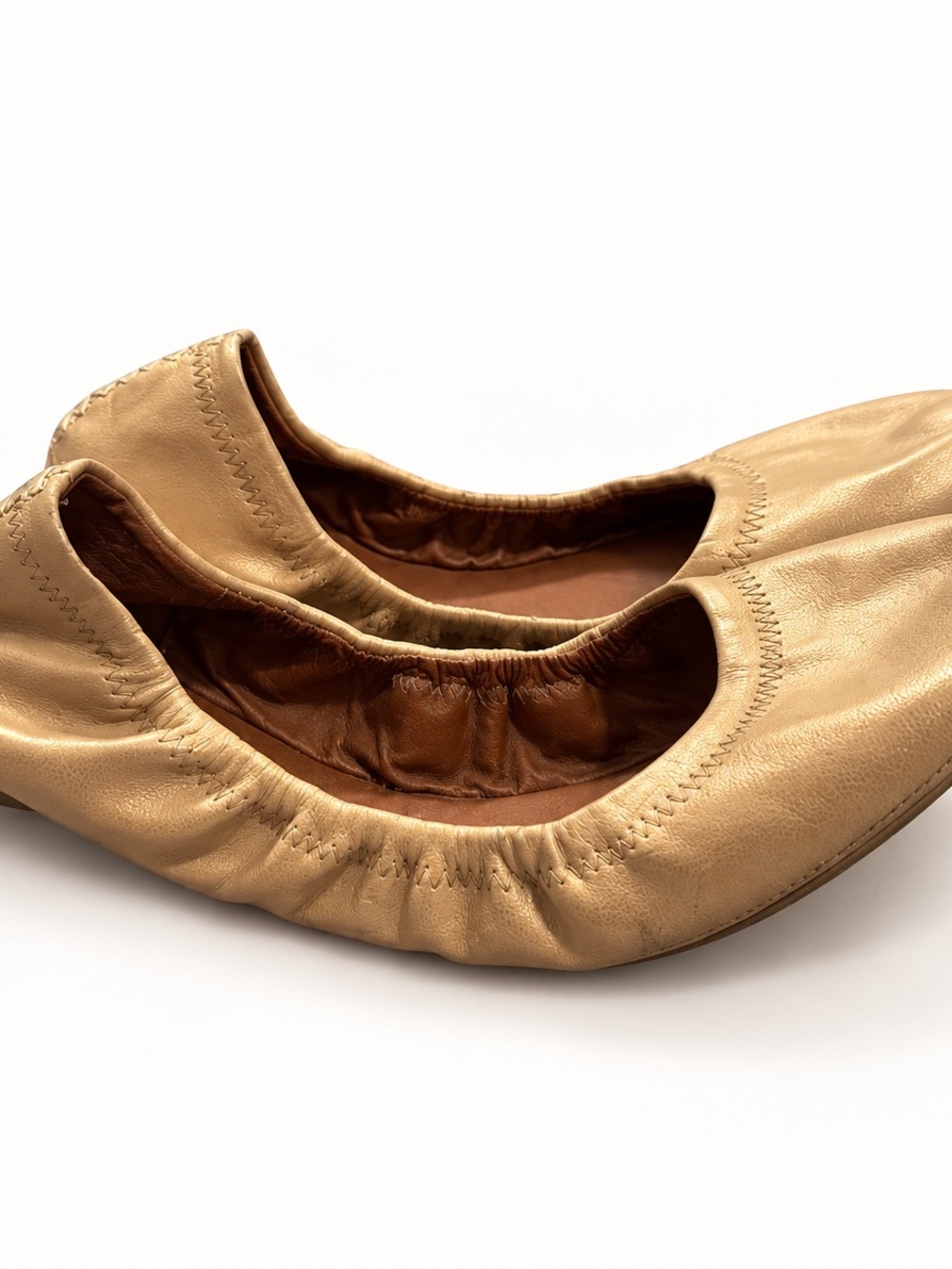 Lucky Brand Gold Leather Elastic Ballet Flats